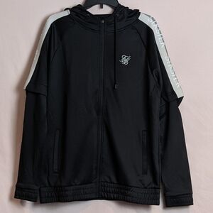 SikSilk Full Zip Hoodie with Detachable Long Sleeves in Black